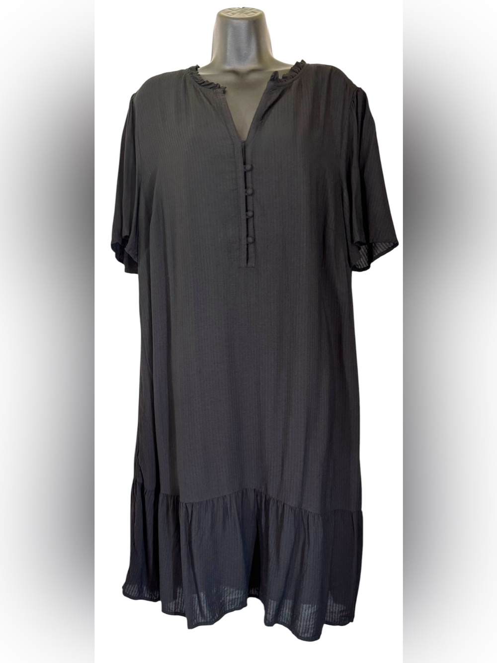 J.Jill Black Ruffle‑Hem Popover Dress Short Sleeve Button Front Size XL